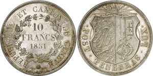 Genève - 10 Francs 1851. Valeur et date ... 