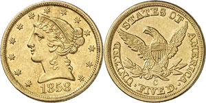 5 Dollars Â«Coronet HeadÂ» 1858 C, ... 