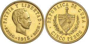 CUBA - 5 Pesos 1915, Philadelphie. FLAN ... 