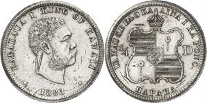 HAWAI - 1/4 Dollar 1883. Un second ... 