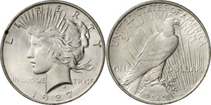 1 Dollar 1927 D, Denver. Tête de la ... 