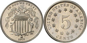 5 Cents 1873. FLAN BRUNI. Ecusson. Devise ... 
