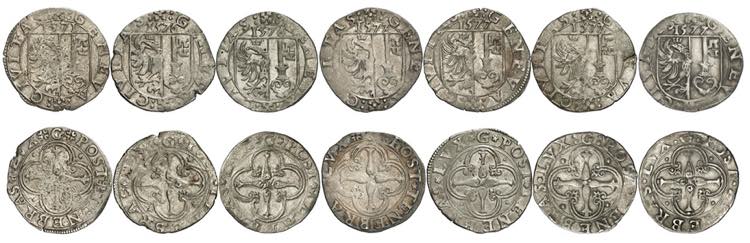 Lot de 7 pièces : 3 Sols 1571 G, 1576 G (2 ... 
