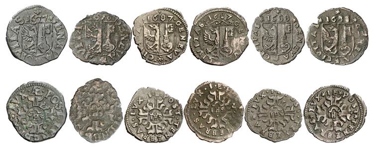 Lot de 6 pièces : 2 Quarts 1677 AE, 1678 ... 