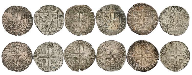Lot de 6 pièces : 3 Sols 1639 GB, 1639 BG, ... 