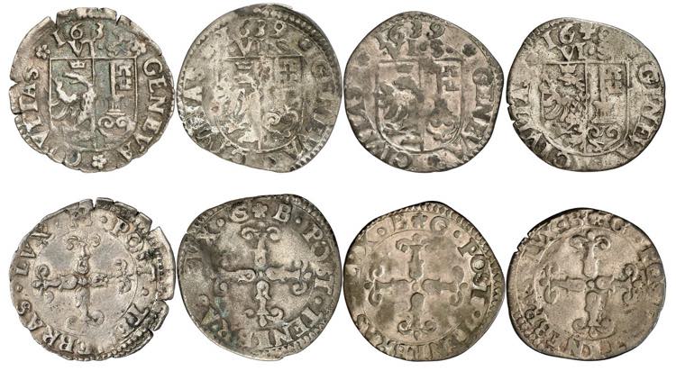 Lot de 4 pièces : 6 Sols 1634 PM, 1639 GB, ... 