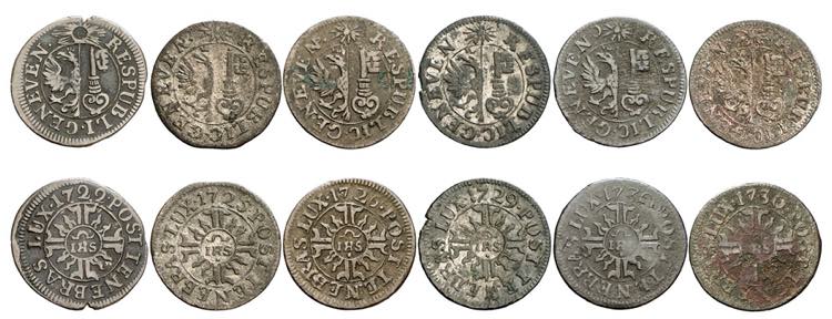 Lot de 6 pièces : 2 Quarts 1722, 1725, ... 