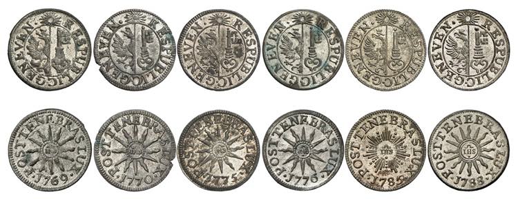 Lot de 6 pièces : 2 Quarts 1769, 1770, ... 