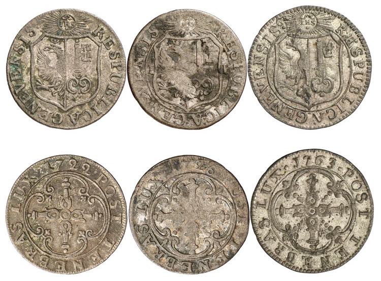 Lot de 3 pièces : 3 Sols 1722, 1726, 1763. ... 
