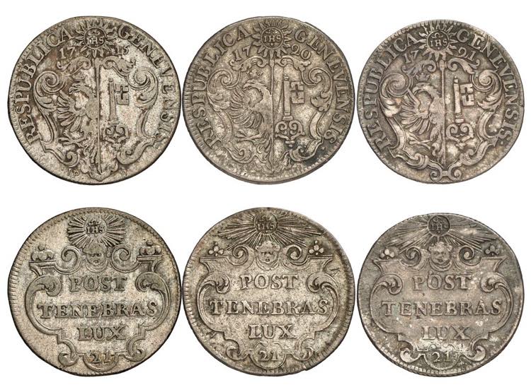 Lot de 3 pièces : 21 Sols 1715, 1720, 1721. ... 