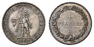 République helvétique - 4 Franken 1801 B, ... 