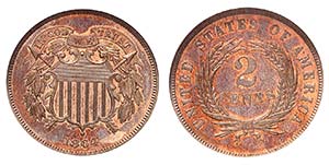 2 Cents 1864. ESSAI en CUPRO-NICKEL sur FLAN ... 