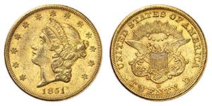 20 Dollars 1851 O, New Orleans. Tête de la ... 