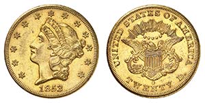 20 Dollars 1853 O, New Orleans. Tête de la ... 