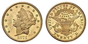 20 Dollars 1874 S, San Francisco. Tête de ... 