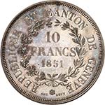 Genève - 10 Francs 1851, Genève. Armoiries ... 
