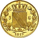 Bade - Louis, 1818-1830.  5 Gulden 1819. ... 