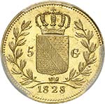 Bade - Louis, 1818-1830.  5 Gulden 1828. ... 