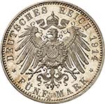 Bavière - Louis III, 1913-1918.  5 Mark ... 