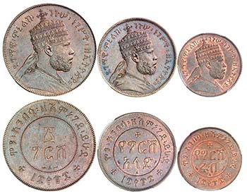 Menelik II, 1889-1913.  Série de 3 monnaies ... 