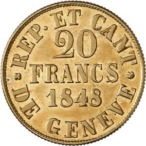 Genève, le système décimal. 20 Francs or ... 