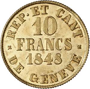 Genève, le système décimal. 10 Francs or ... 