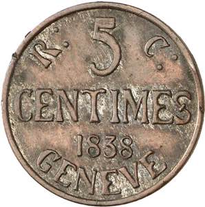 Genève, le système décimal. 5 Centimes ... 