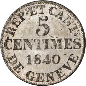 Genève, le système décimal. 5 Centimes ... 