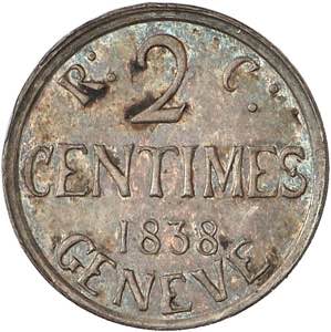 Genève, le système décimal. 2 Centimes ... 