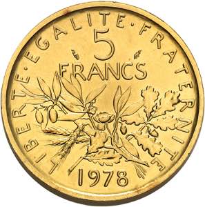 Cinquième République, 1958-. 5 Francs ... 