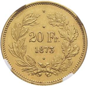 Confédération. 20 Francs 1873, Bruxelles. ... 