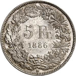 Confédération. 5 Francs 1886 B, Berne. ... 