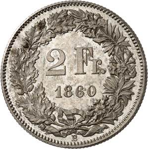 Confédération. 2 Francs 1860 B, Berne. ... 