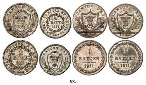 Uri. Lot de 7 monnaies : 4 Batzen 1811, 2 ... 