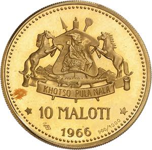 Moshoeshoe II, 1966-1990. 10 Maloti 1966. ... 