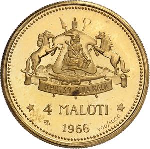 Moshoeshoe II, 1966-1990. 4 Maloti 1966. ... 