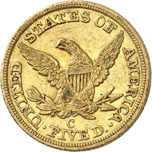 5 Dollars 1849 C, Charlotte. 8,32g. Fr. 139.
