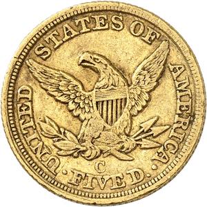 5 Dollars 1850 C, Charlotte. 8,29g. Fr. 139.