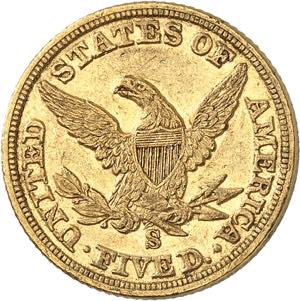 5 Dollars 1855 S, San Francisco. 8,33g. Fr. ... 