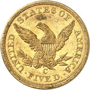 5 Dollars 1856 C, Charlotte. 8,33g. Fr. 139.