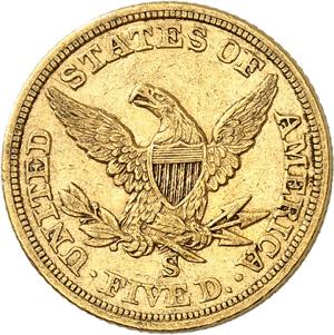 5 Dollars 1856 S, San Francisco. 8,31g. Fr. ... 