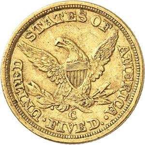 5 Dollars 1858 C, Charlotte. 8,31g. Fr. 139.