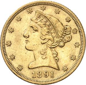 5 Dollars 1891 CC, ... 