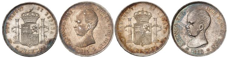 Alphonse XIII, 1885-1931. Lot de 2 monnaies ... 