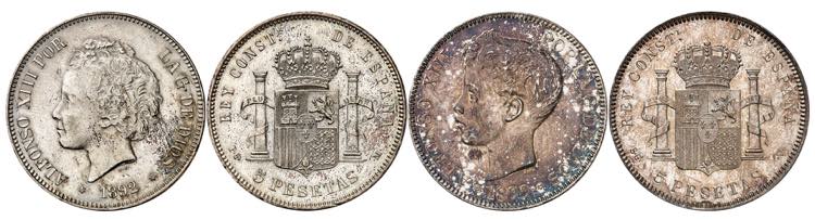 Alphonse XIII, 1885-1931. Lot de 2 monnaies ... 