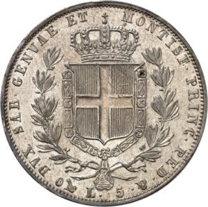 Piémont Sardaigne, 5 Lire 1849 P (ancre), ... 