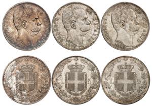 Royaume dItalie, Lot de 3 pièces de 5 Lire ... 