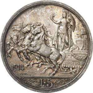 Royaume dItalie, 5 Lire 1914 R, Rome. Buste ... 