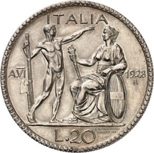Royaume dItalie, 20 Lire 1928/VI R, Rome. ... 