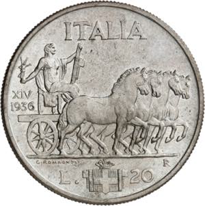 Royaume dItalie, 20 Lire 1936/XIV R, Rome. ... 